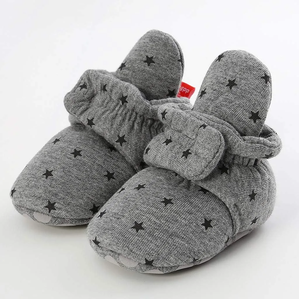 Boys Girls Cotton Booties with Non Skid Bottom Infant Toddle First Walkers Crib Shoes Birthday Shower Gift