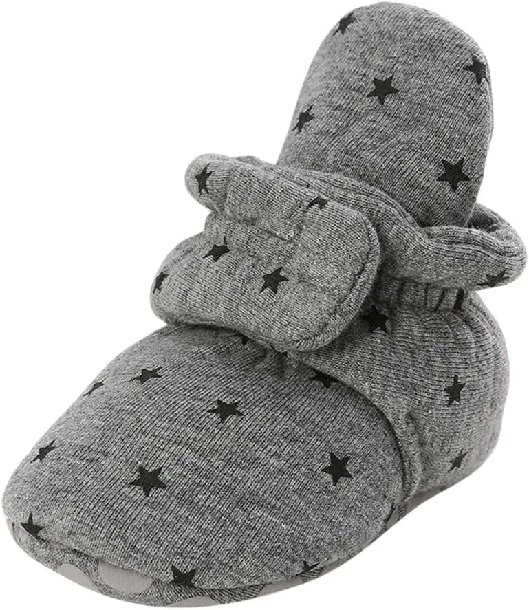 Boys Girls Cotton Booties with Non Skid Bottom Infant Toddle First Walkers Crib Shoes Birthday Shower Gift