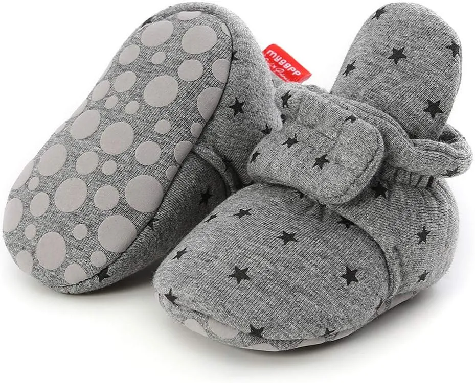 Boys Girls Cotton Booties with Non Skid Bottom Infant Toddle First Walkers Crib Shoes Birthday Shower Gift