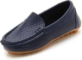 Boys Girls Leather Loafers Slip-On Texture Flat Boat Dress Soft Sole occasins School Toddler Girls Shoes Size 9