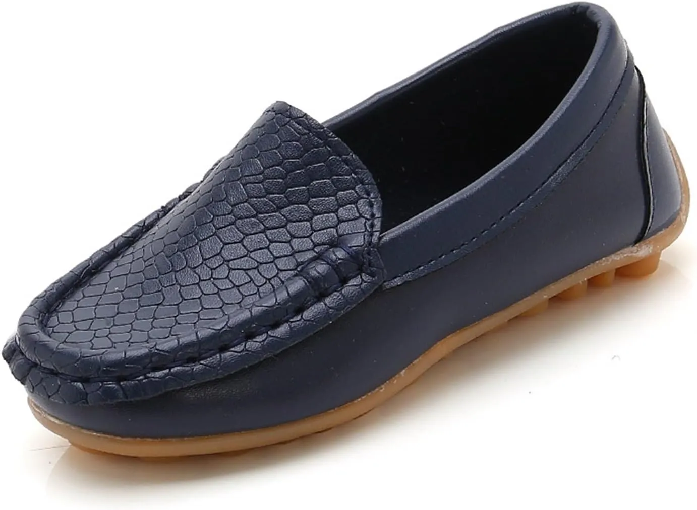 Boys Girls Leather Loafers Slip-On Texture Flat Boat Dress Soft Sole occasins School Toddler Girls Shoes Size 9