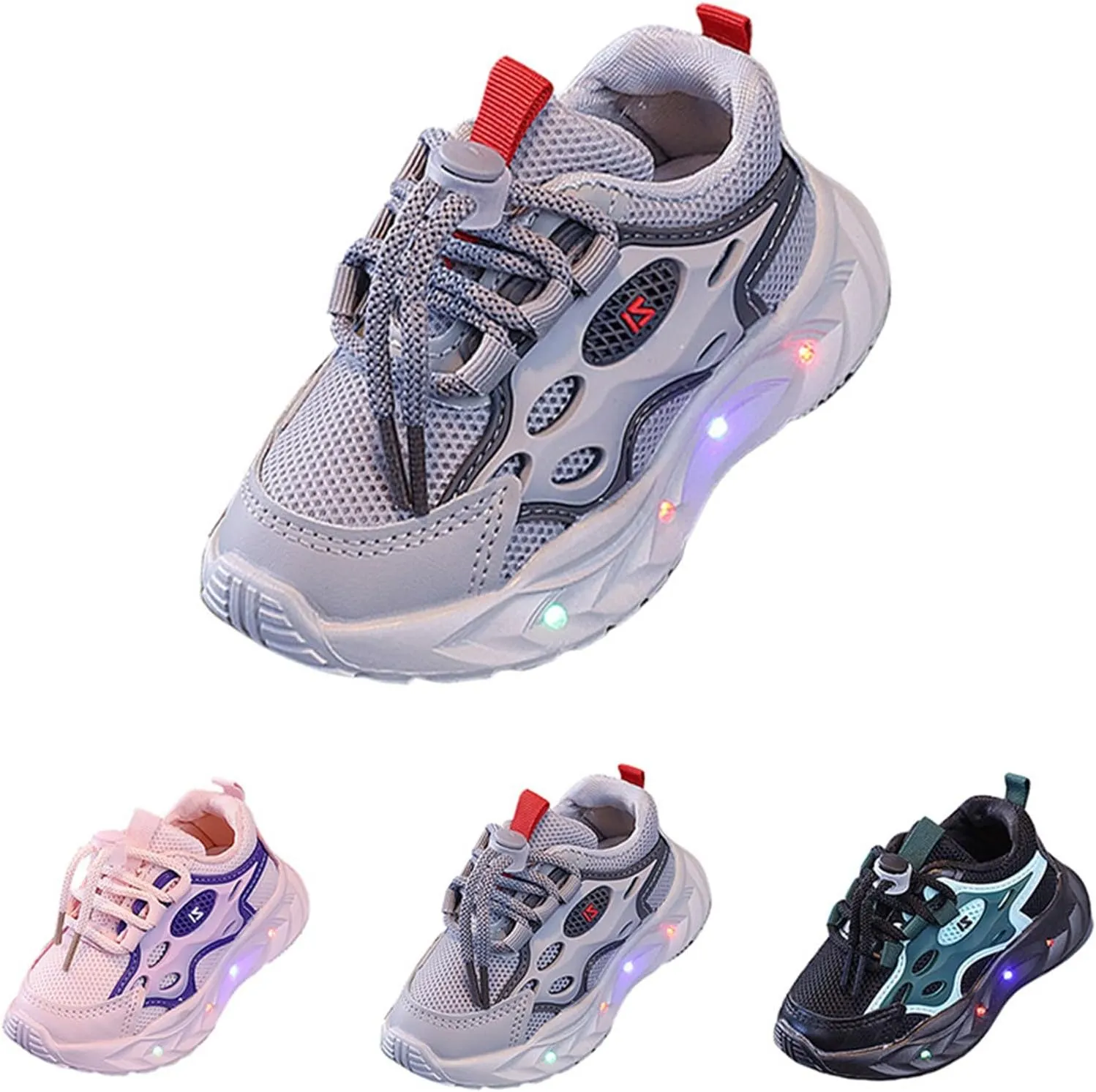 Boys Girls Shoes Kids Mesh Led Sneakers Tennis Running Light Up Shoes Lace-Up Unisex Lightweight Breathable Shoes
