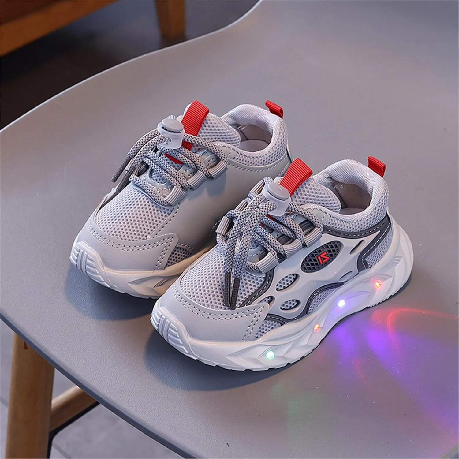 Boys Girls Shoes Kids Mesh Led Sneakers Tennis Running Light Up Shoes Lace-Up Unisex Lightweight Breathable Shoes