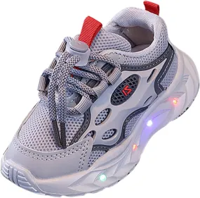 Boys Girls Shoes Kids Mesh Led Sneakers Tennis Running Light Up Shoes Lace-Up Unisex Lightweight Breathable Shoes