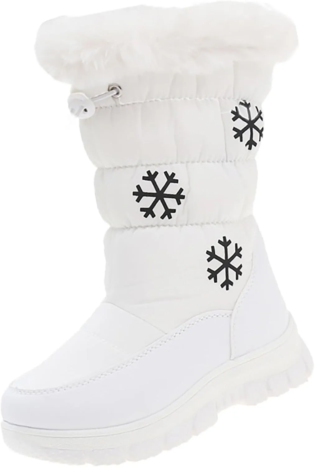 Boys Girls Snow Boots Outdoor Warm Cozy Anti-Slip Mid Calf Faux Fr ining Insulated Shoes Toddler Girls Wedge Boots