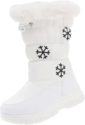 Boys Girls Snow Boots Outdoor Warm Cozy Anti-Slip Mid Calf Faux Fr ining Insulated Shoes Toddler Girls Wedge Boots