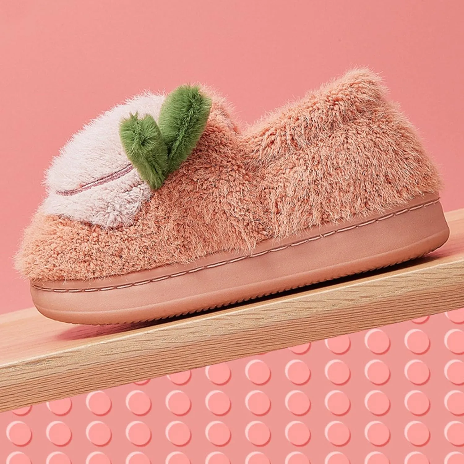Boys Girls Strawberry Slippers Toddler Plush Warm Cotton Slippers Non-Slip Indoor Comfy Bedroom Winter Shoes