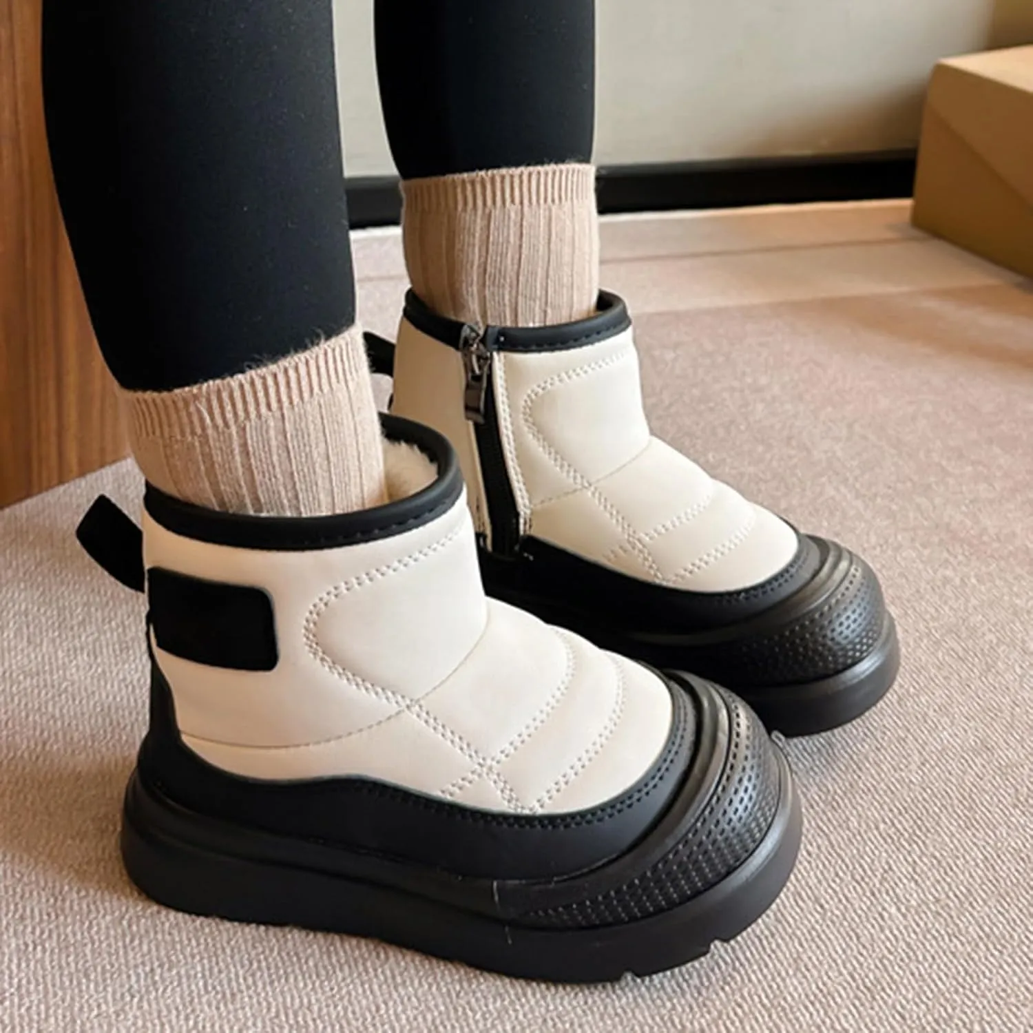 Boys Girls Winter Fr Lined Snow Boots Water Proof Unisex Child Plush Comfortable Non Slip Booties Child Snow Boots