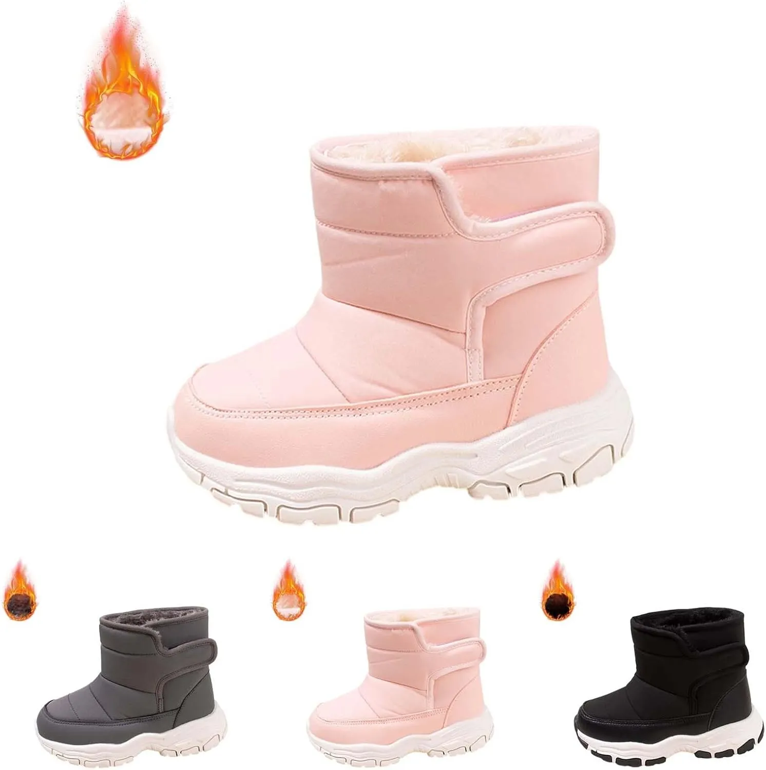 Boys Kids Winter Snow Boots Soft Sole Shoes Water-Proof Fleece Fr Lined Hiking Sneaker Outdoor Sports Shoes
