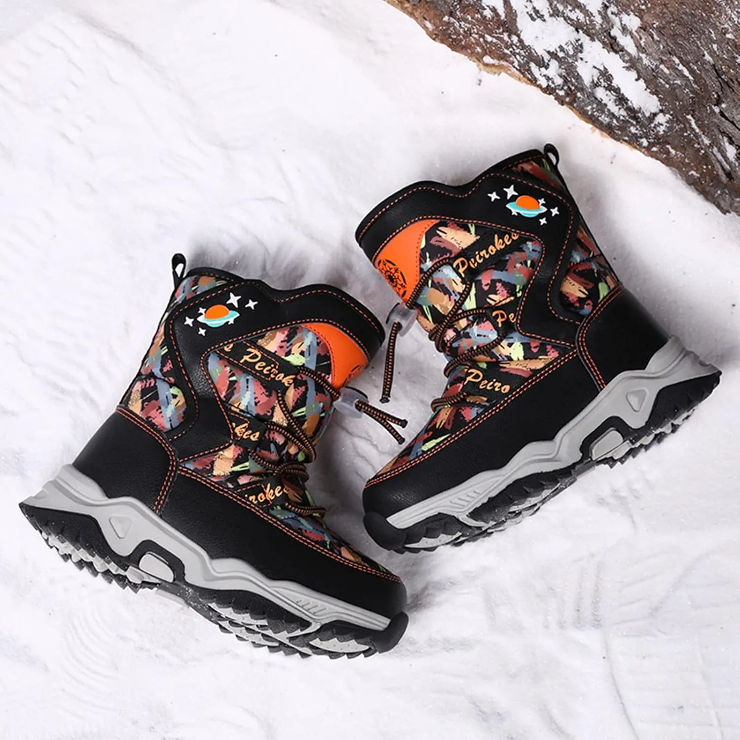 Boys Snow Boots Winter Wterproof Slip Resistan Cold Weather Shoes Camouflage Non Slip Snow Boots for Toddler Kids
