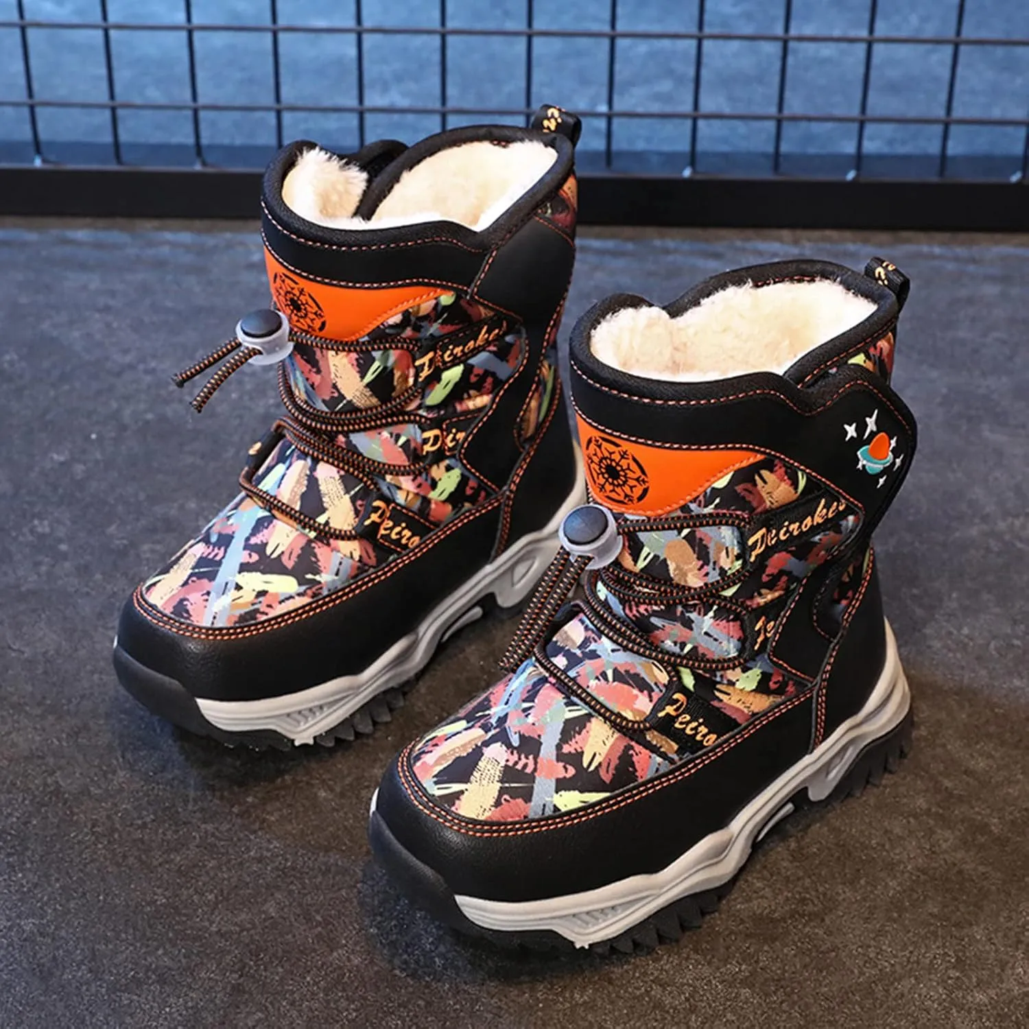 Boys Snow Boots Winter Wterproof Slip Resistan Cold Weather Shoes Camouflage Non Slip Snow Boots for Toddler Kids