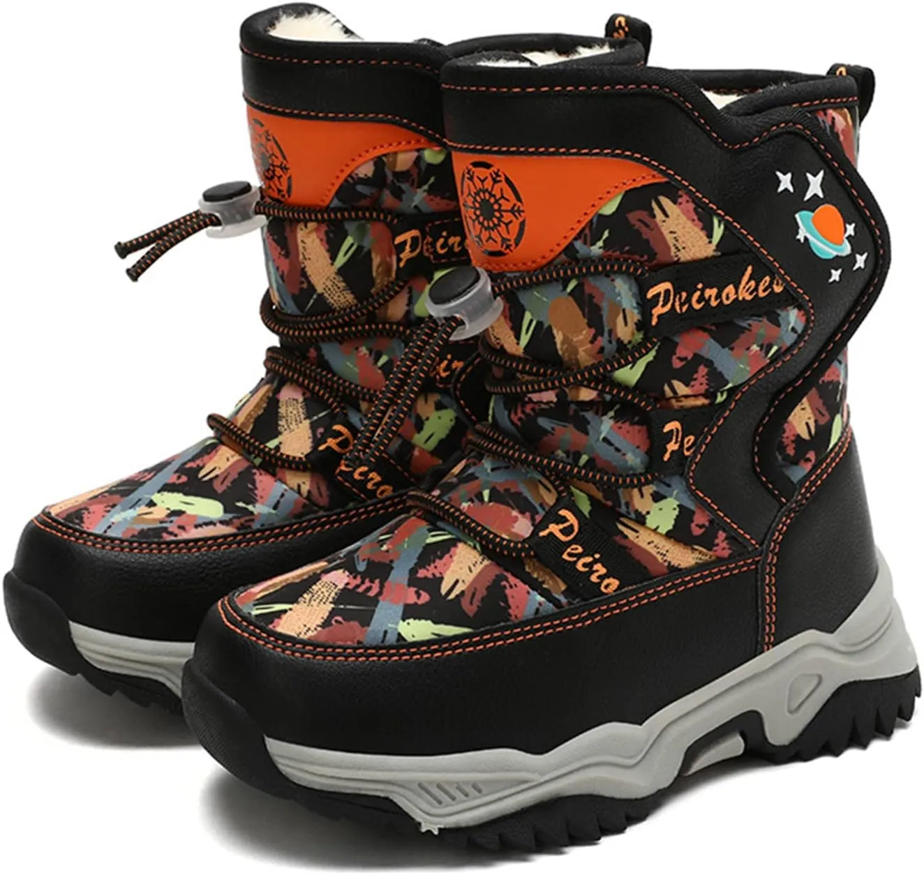 Boys Snow Boots Winter Wterproof Slip Resistan Cold Weather Shoes Camouflage Non Slip Snow Boots for Toddler Kids