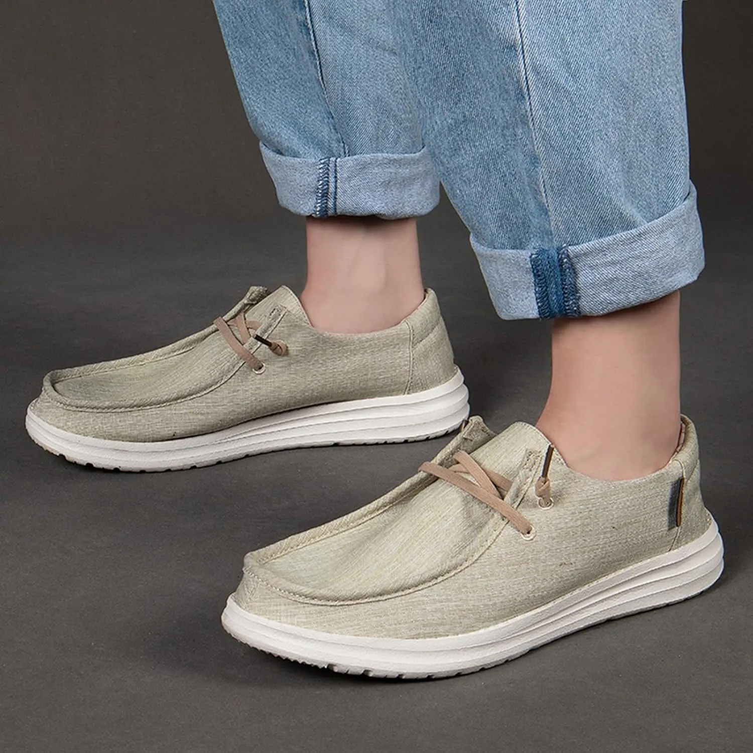 Canvas Mens Loafers Casual Slip On,Classic Comfy Lightweight Mens Deck Shoes,Casual Breathable Mesh Non-Slip Boat Shoes Men Slip On,with Non-Marking Outsole and Drainage