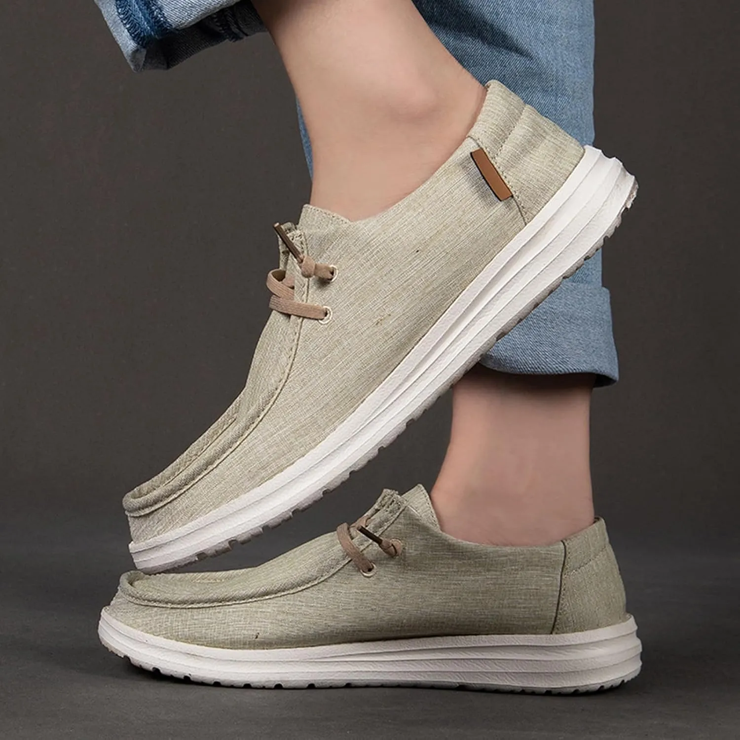 Canvas Mens Loafers Casual Slip On,Classic Comfy Lightweight Mens Deck Shoes,Casual Breathable Mesh Non-Slip Boat Shoes Men Slip On,with Non-Marking Outsole and Drainage