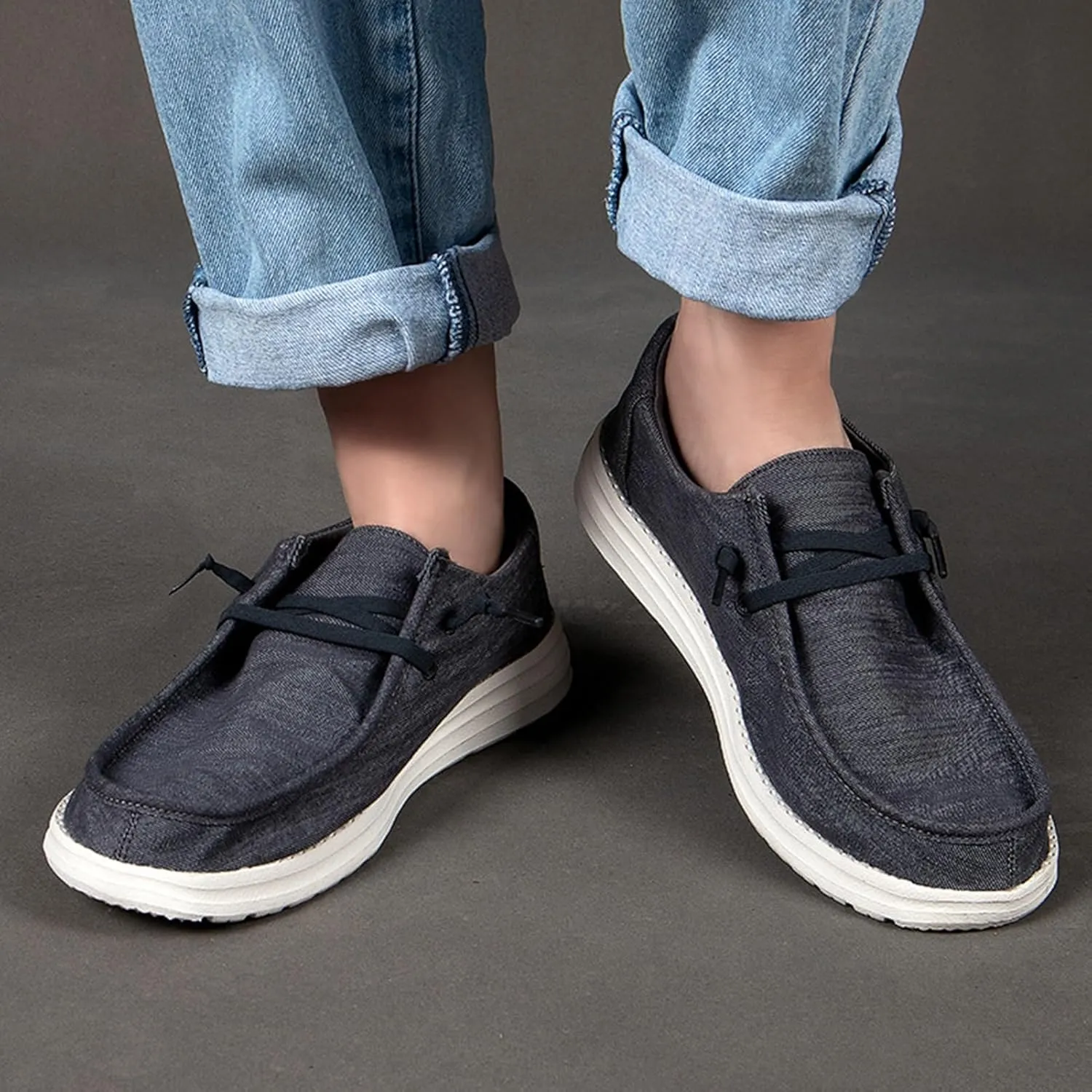 Canvas Mens Loafers Casual Slip On,Classic Comfy Lightweight Mens Deck Shoes,Casual Breathable Mesh Non-Slip Boat Shoes Men Slip On,with Non-Marking Outsole and Drainage