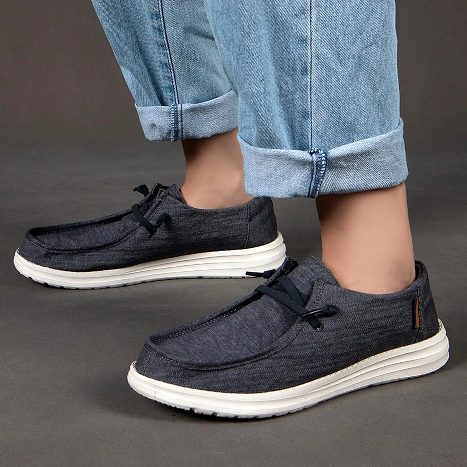 Canvas Mens Loafers Casual Slip On,Classic Comfy Lightweight Mens Deck Shoes,Casual Breathable Mesh Non-Slip Boat Shoes Men Slip On,with Non-Marking Outsole and Drainage