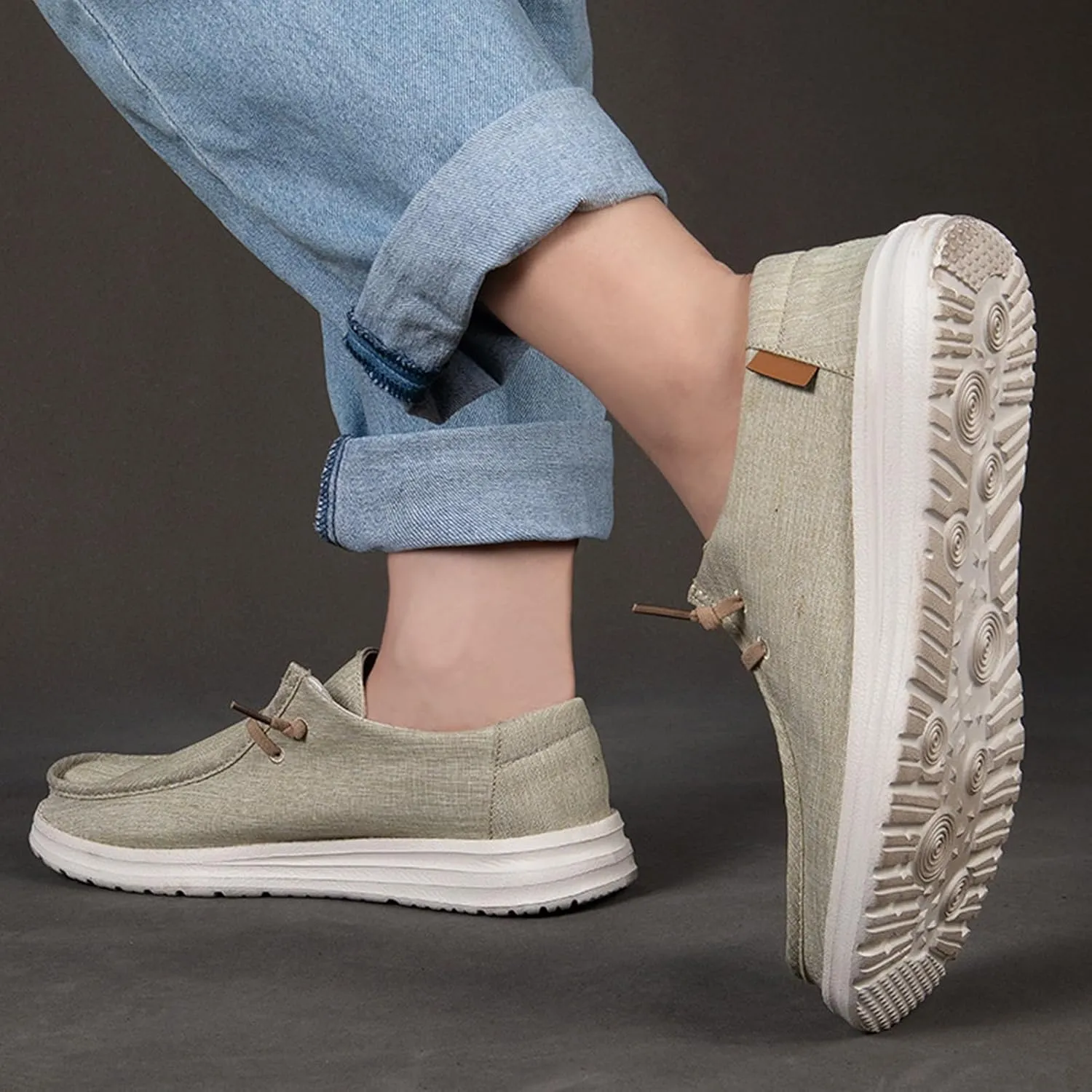 Canvas Mens Loafers Casual Slip On,Classic Comfy Lightweight Mens Deck Shoes,Casual Breathable Mesh Non-Slip Boat Shoes Men Slip On,with Non-Marking Outsole and Drainage