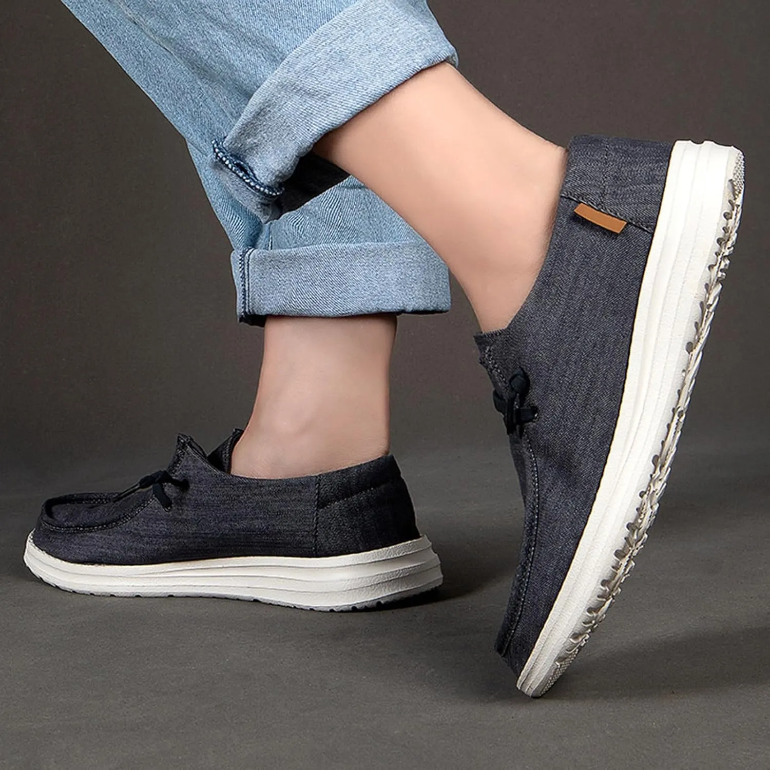 Canvas Mens Loafers Casual Slip On,Classic Comfy Lightweight Mens Deck Shoes,Casual Breathable Mesh Non-Slip Boat Shoes Men Slip On,with Non-Marking Outsole and Drainage