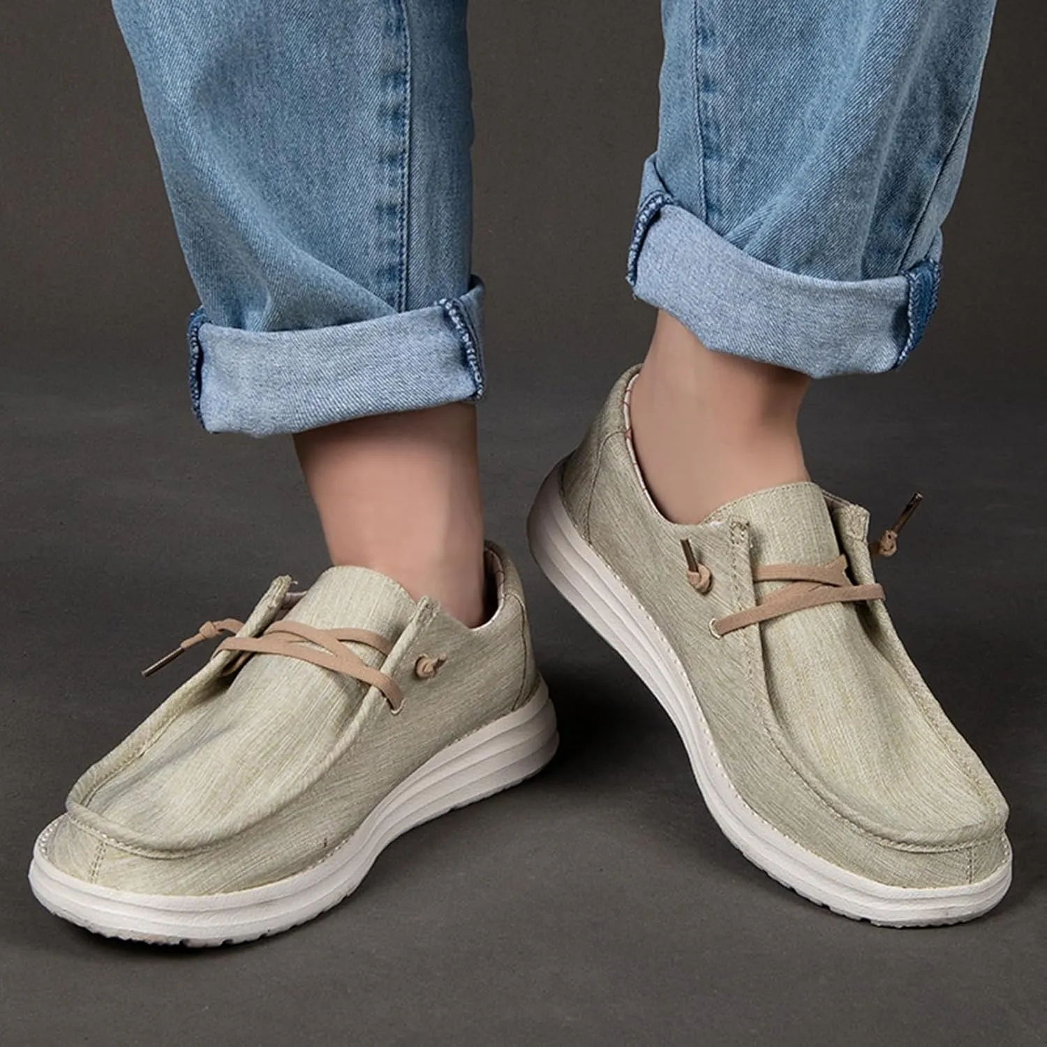 Canvas Mens Loafers Casual Slip On,Classic Comfy Lightweight Mens Deck Shoes,Casual Breathable Mesh Non-Slip Boat Shoes Men Slip On,with Non-Marking Outsole and Drainage