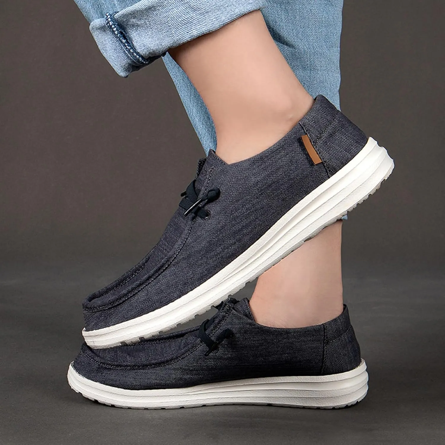 Canvas Mens Loafers Casual Slip On,Classic Comfy Lightweight Mens Deck Shoes,Casual Breathable Mesh Non-Slip Boat Shoes Men Slip On,with Non-Marking Outsole and Drainage