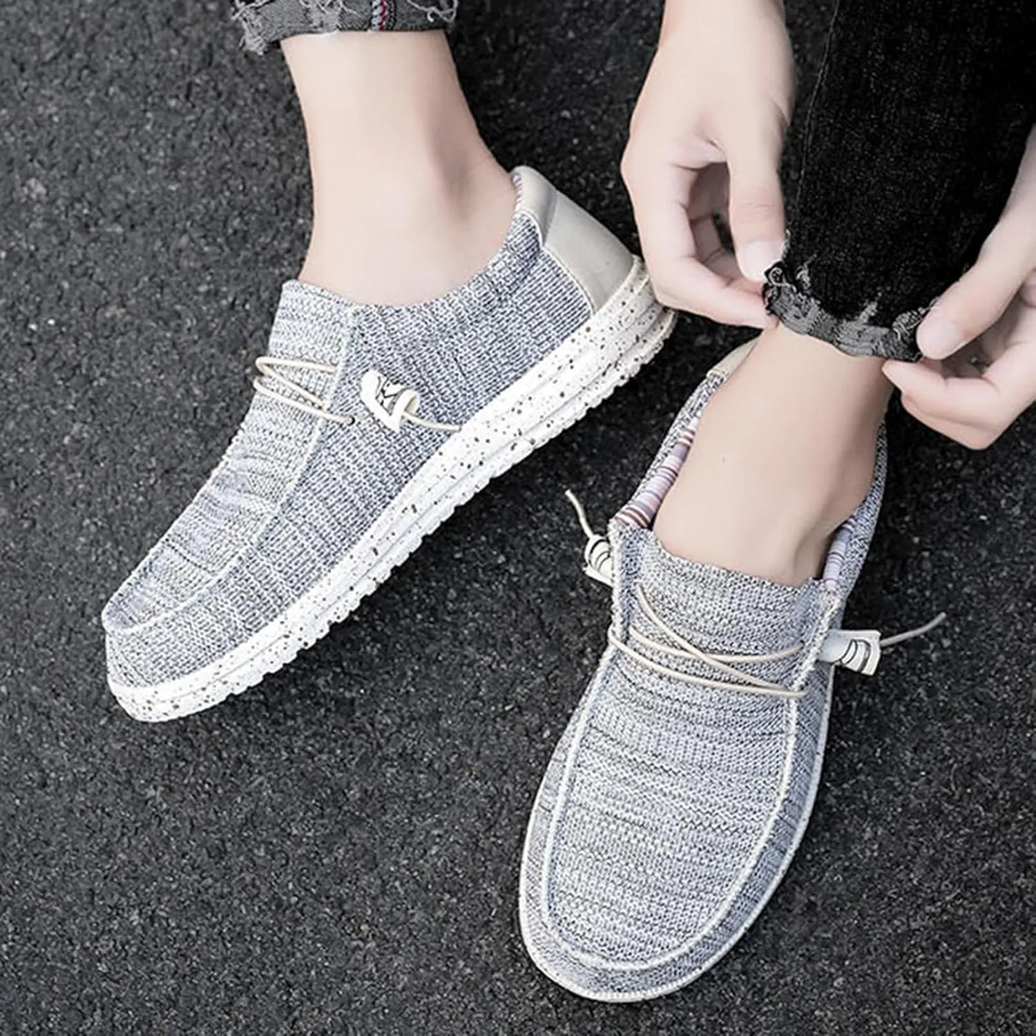 Casual Boat Shoes,Canvas Lightweight & Breathable Mesh Men's Loafers & Slip-ons,Summer Comfy Slip Resistant Mens Deck Shoes,for All Day