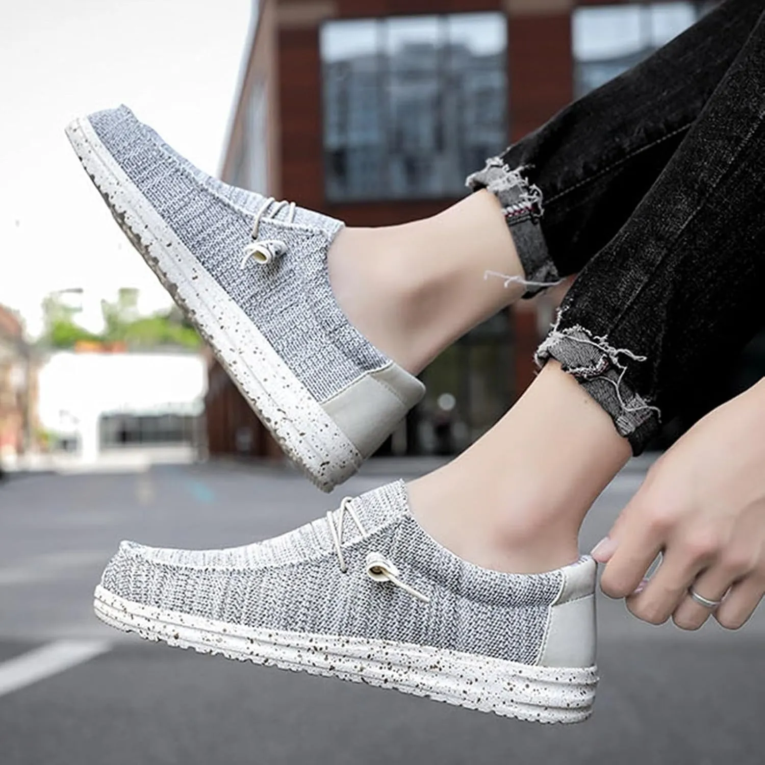 Casual Boat Shoes,Canvas Lightweight & Breathable Mesh Men's Loafers & Slip-ons,Summer Comfy Slip Resistant Mens Deck Shoes,for All Day
