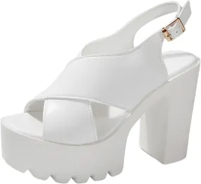 Casual Dress Shoes Casual Fashion All Solid Color Thick Heel Thick Sole One Line Strap Women's High Heel Sandals