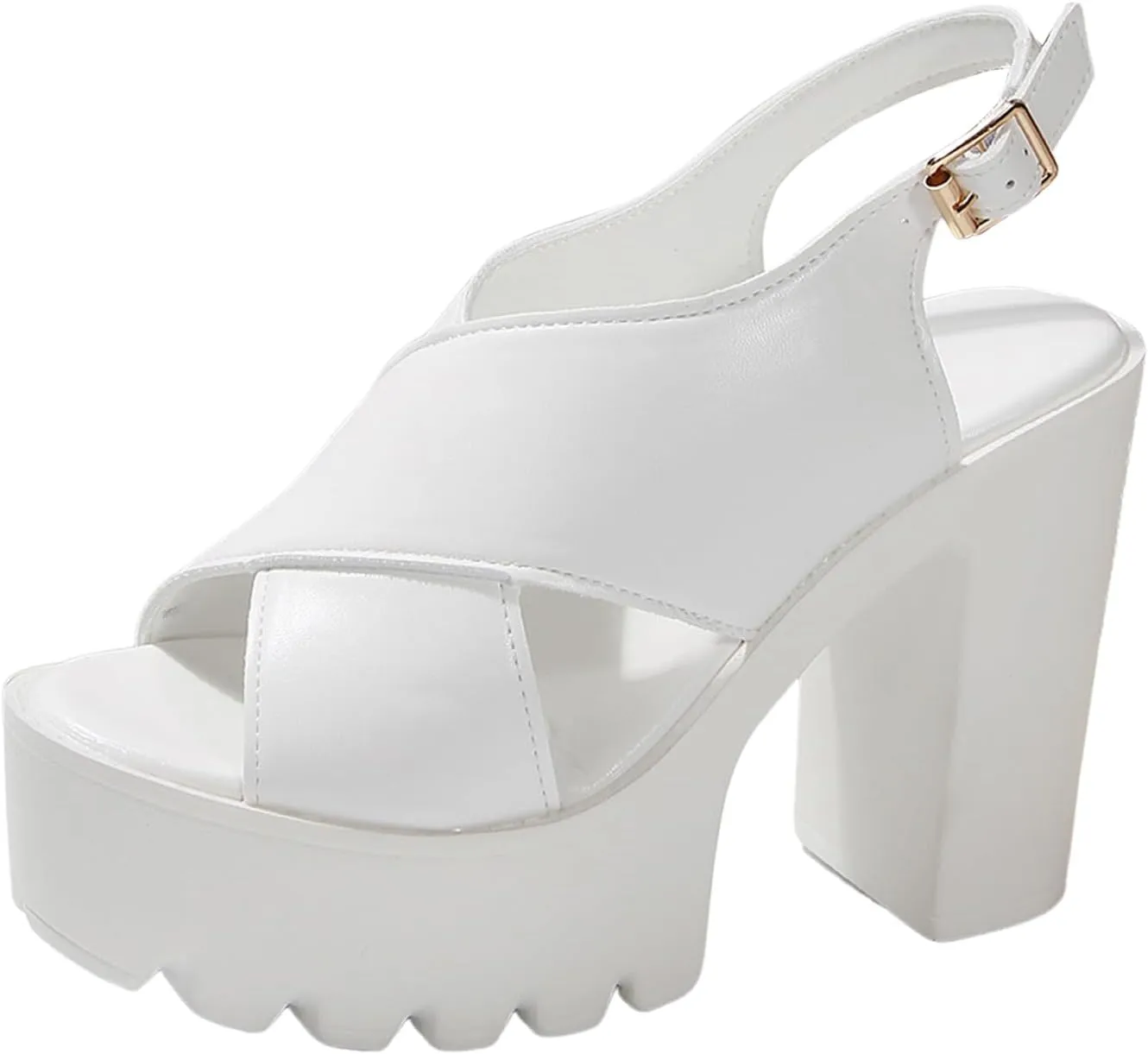 Casual Dress Shoes Casual Fashion All Solid Color Thick Heel Thick Sole One Line Strap Women's High Heel Sandals