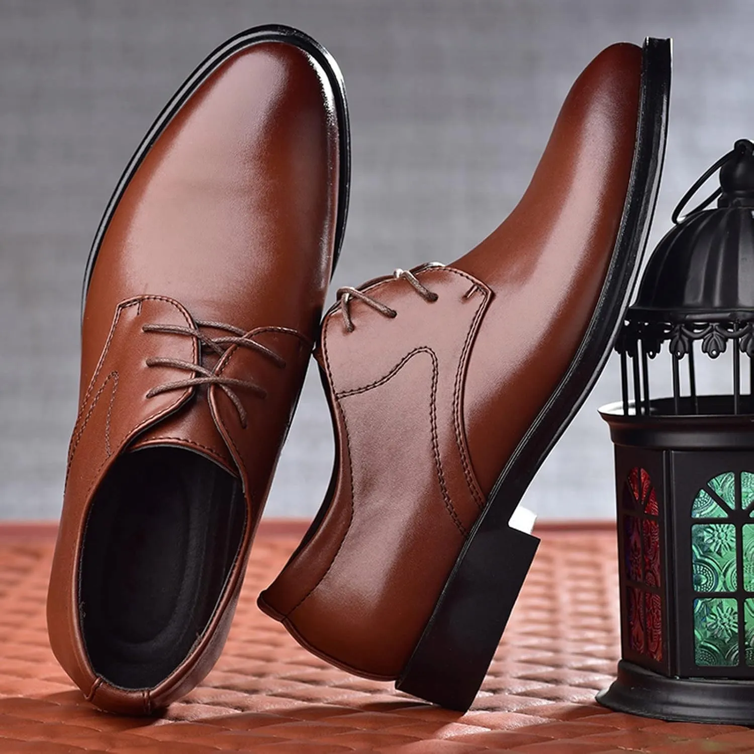 Casual Plain Toe Oxfords Shoes Men Comfortable Business Formal Shoes Mens Dating Oxfords Arch Support Walking Derby Shoe Lace up Matte Leather Dress Shoe Low Heel Office Footwear Men