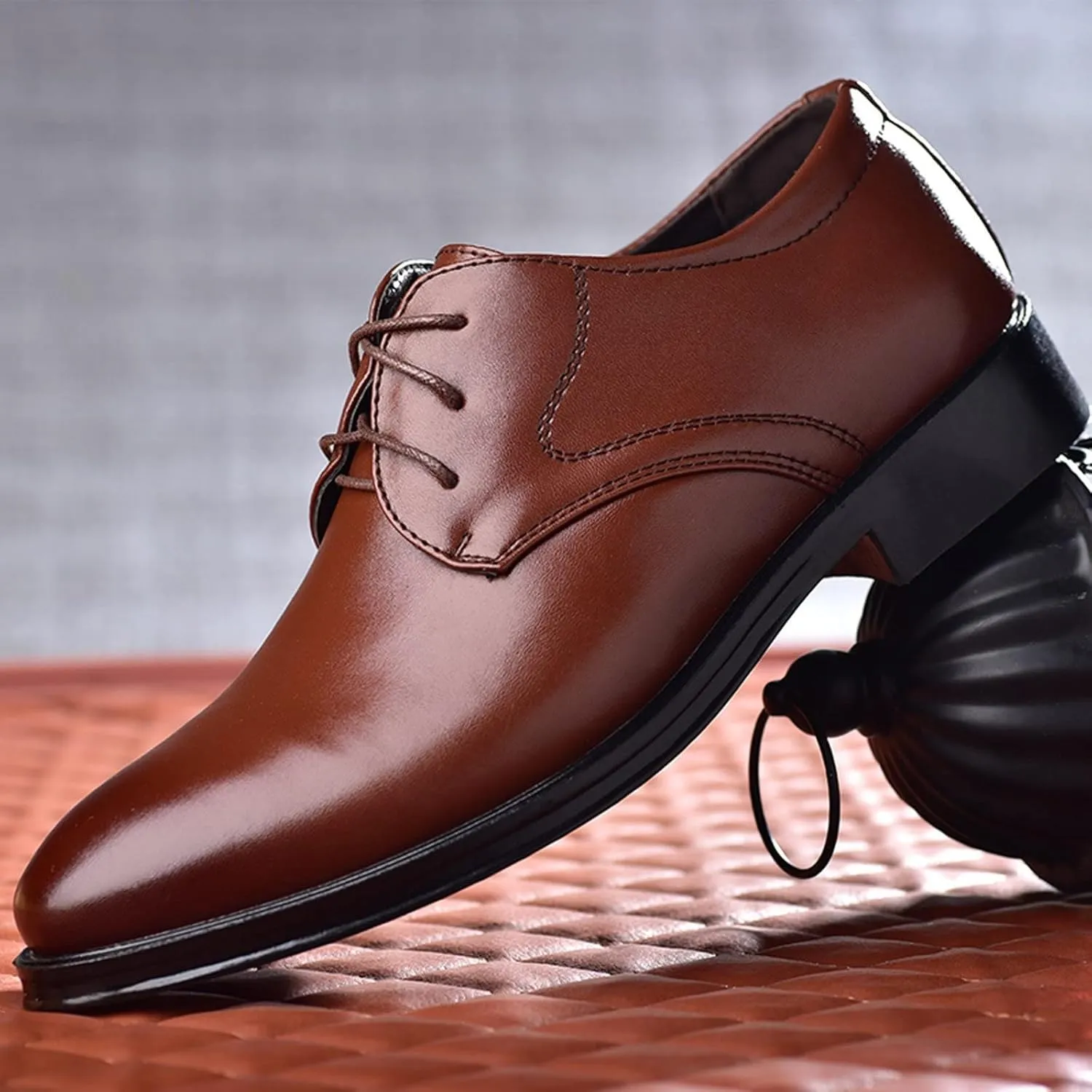 Casual Plain Toe Oxfords Shoes Men Comfortable Business Formal Shoes Mens Dating Oxfords Arch Support Walking Derby Shoe Lace up Matte Leather Dress Shoe Low Heel Office Footwear Men