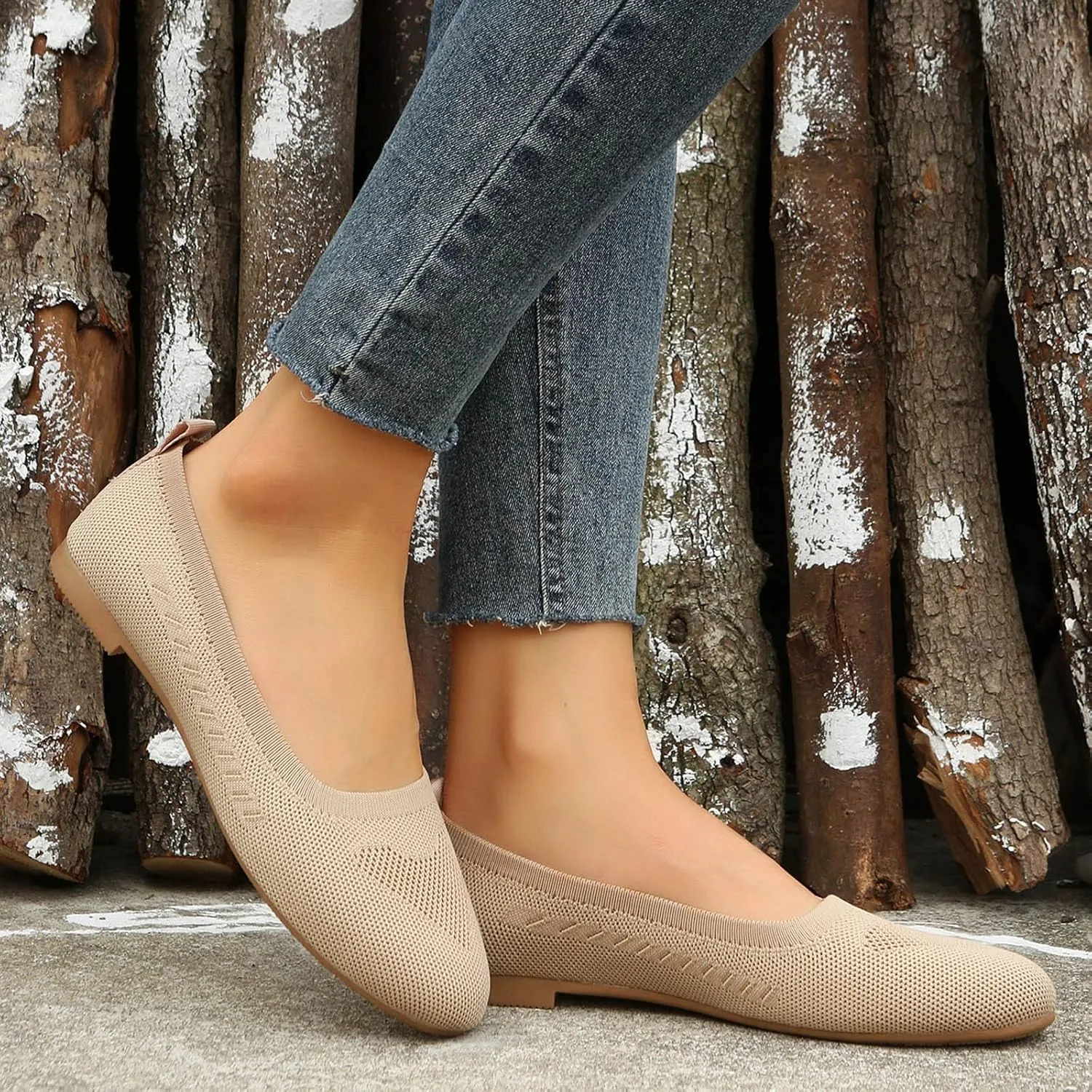 Casual Shoes Flat Women's Dress Flat Ballet Low Comfort Soft Flats for Women Pointed Toe Knit Ballet Ladies Fashion Solid Flats