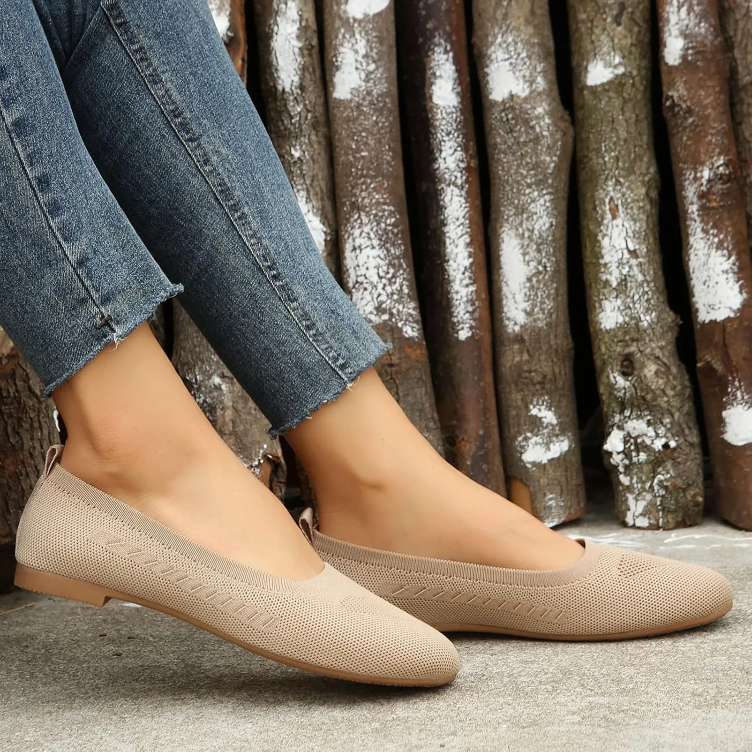 Casual Shoes Flat Women's Dress Flat Ballet Low Comfort Soft Flats for Women Pointed Toe Knit Ballet Ladies Fashion Solid Flats