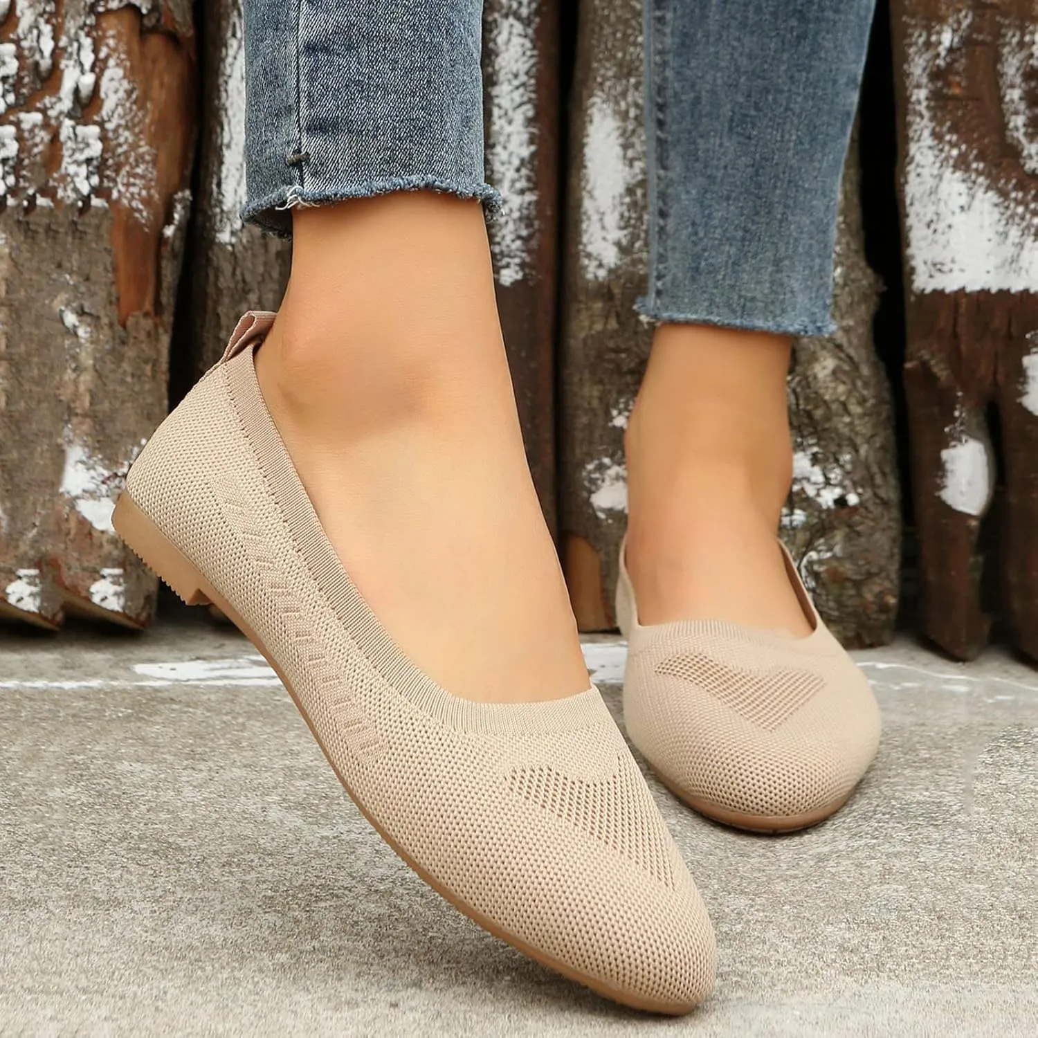 Casual Shoes Flat Women's Dress Flat Ballet Low Comfort Soft Flats for Women Pointed Toe Knit Ballet Ladies Fashion Solid Flats