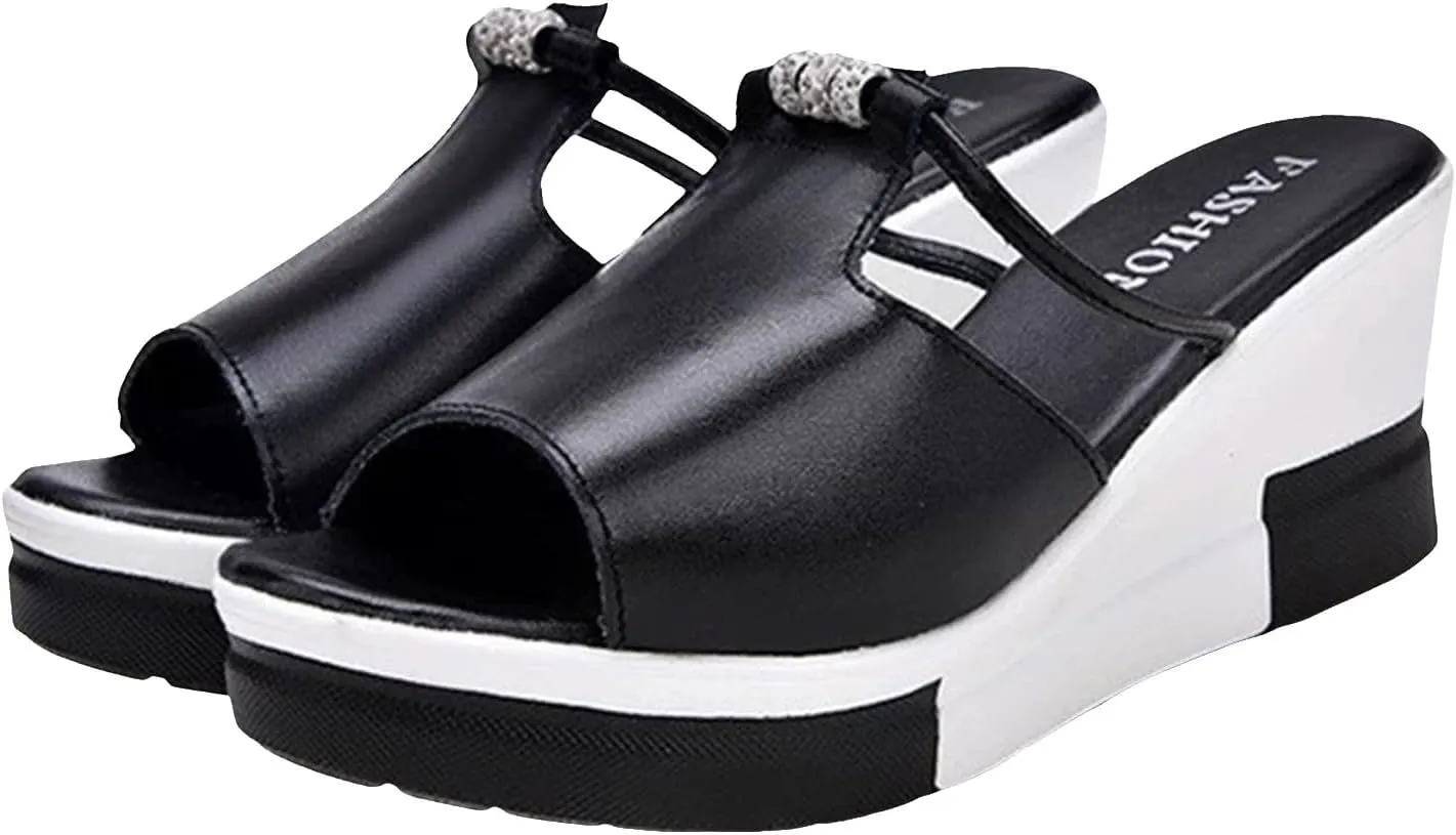 Casual Slip on Summer Shoes Summer Wedge Thick Platform Women Sandals Slip On Versatile Casual High Heel Women Sandals