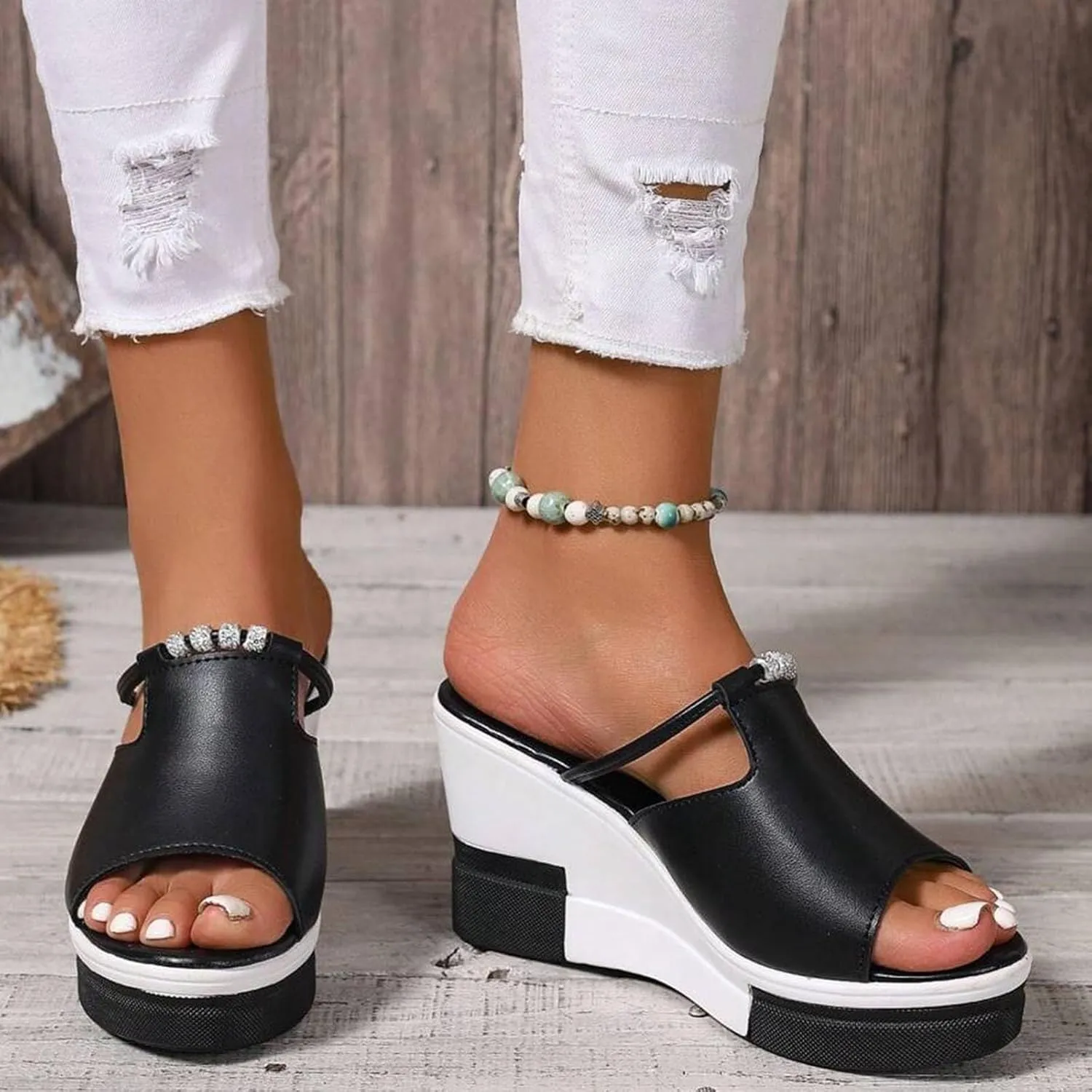 Casual Slip on Summer Shoes Summer Wedge Thick Platform Women Sandals Slip On Versatile Casual High Heel Women Sandals
