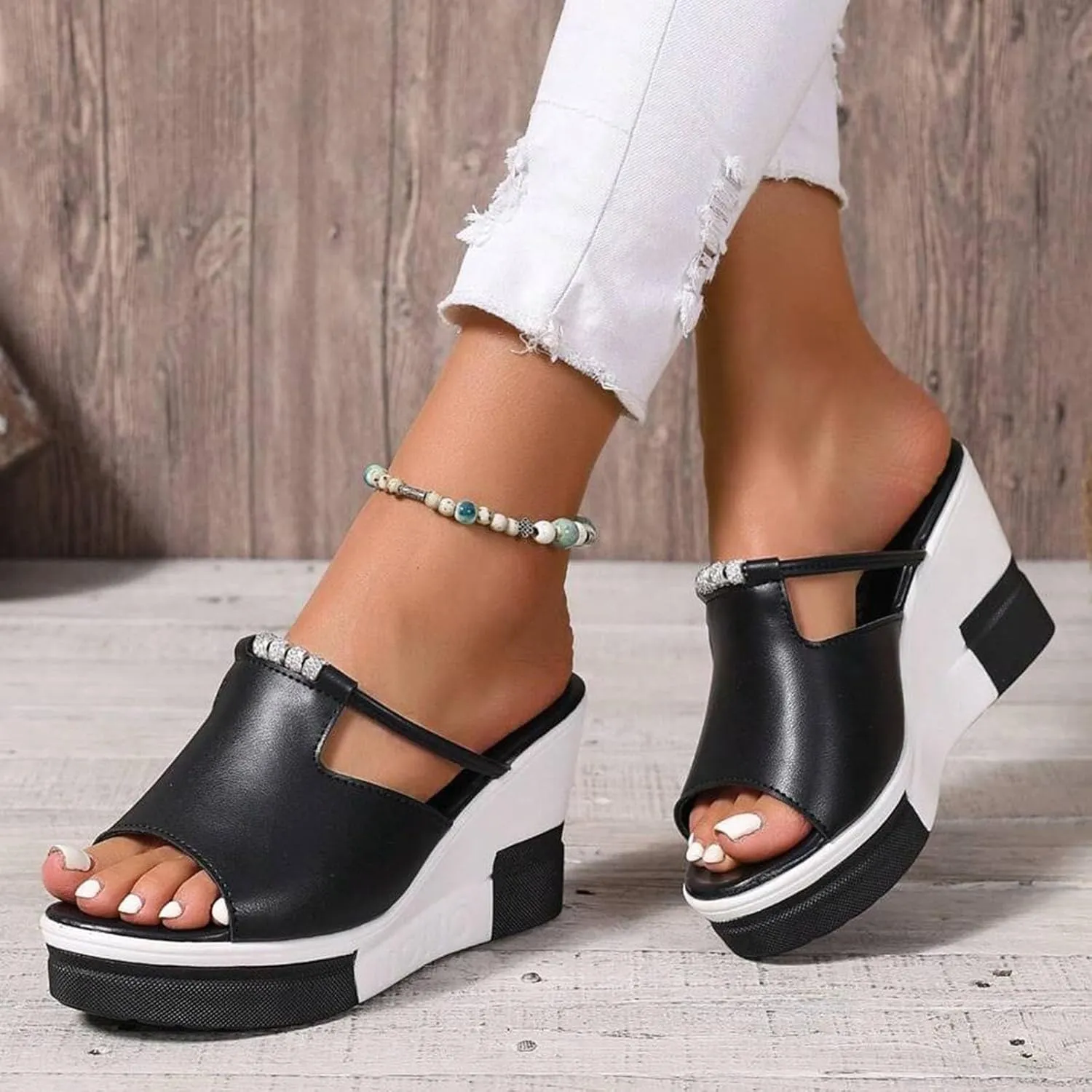 Casual Slip on Summer Shoes Summer Wedge Thick Platform Women Sandals Slip On Versatile Casual High Heel Women Sandals
