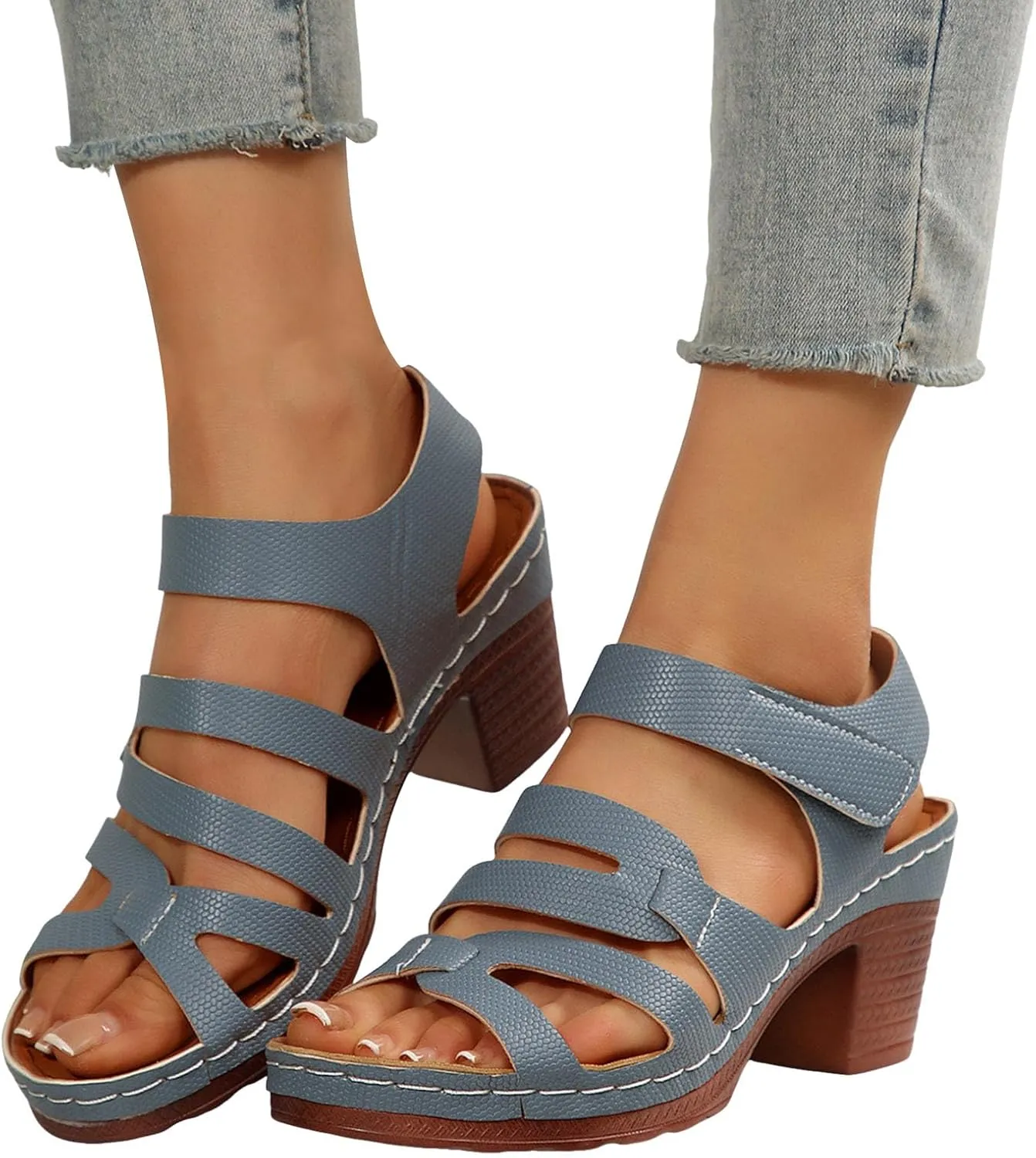 Casual Slip on Summer Shoes Thick Heel Hollow Fish Mouth Women's Shoes Medium And High Heel Fashionable Casual Sandals