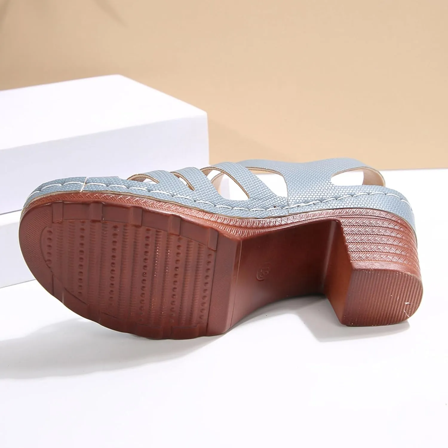 Casual Slip on Summer Shoes Thick Heel Hollow Fish Mouth Women's Shoes Medium And High Heel Fashionable Casual Sandals