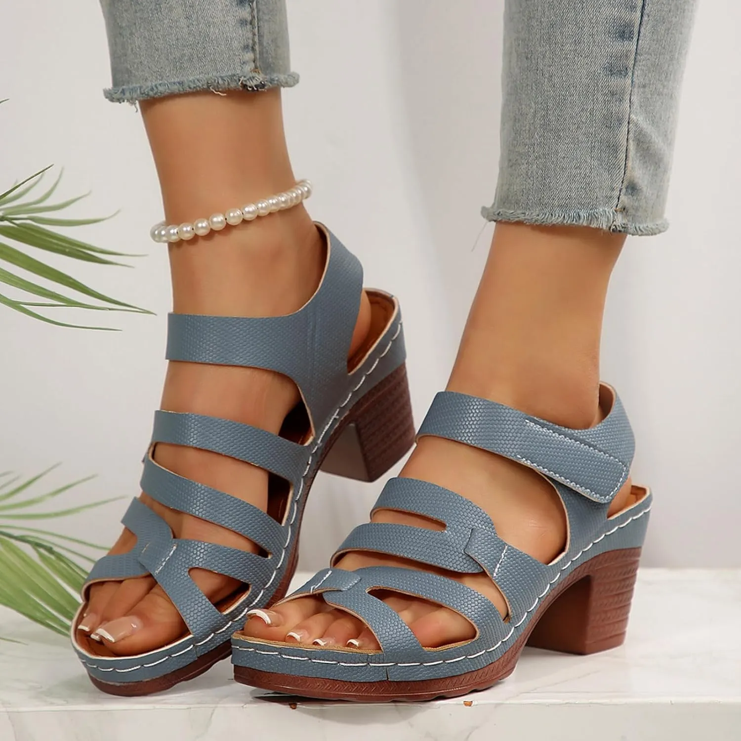 Casual Slip on Summer Shoes Thick Heel Hollow Fish Mouth Women's Shoes Medium And High Heel Fashionable Casual Sandals