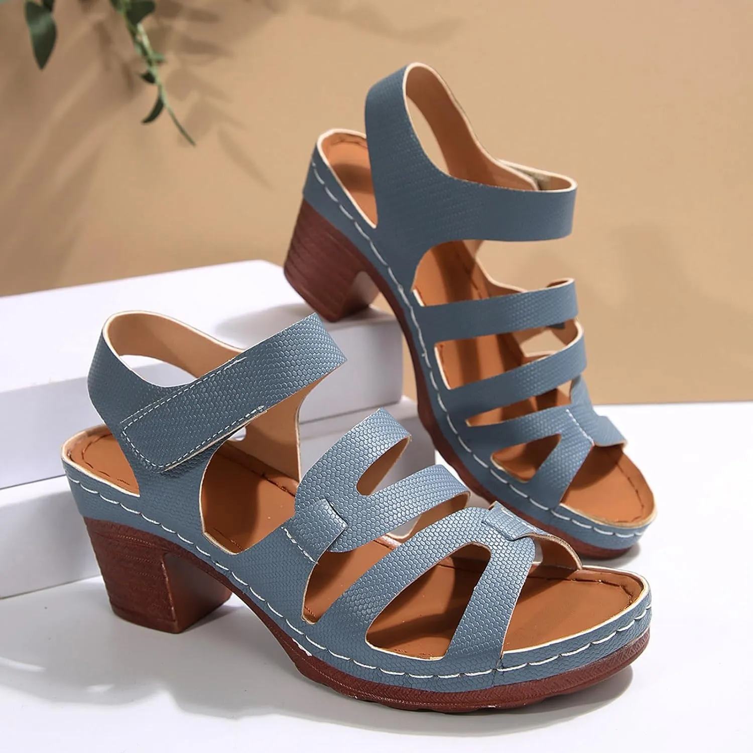 Casual Slip on Summer Shoes Thick Heel Hollow Fish Mouth Women's Shoes Medium And High Heel Fashionable Casual Sandals