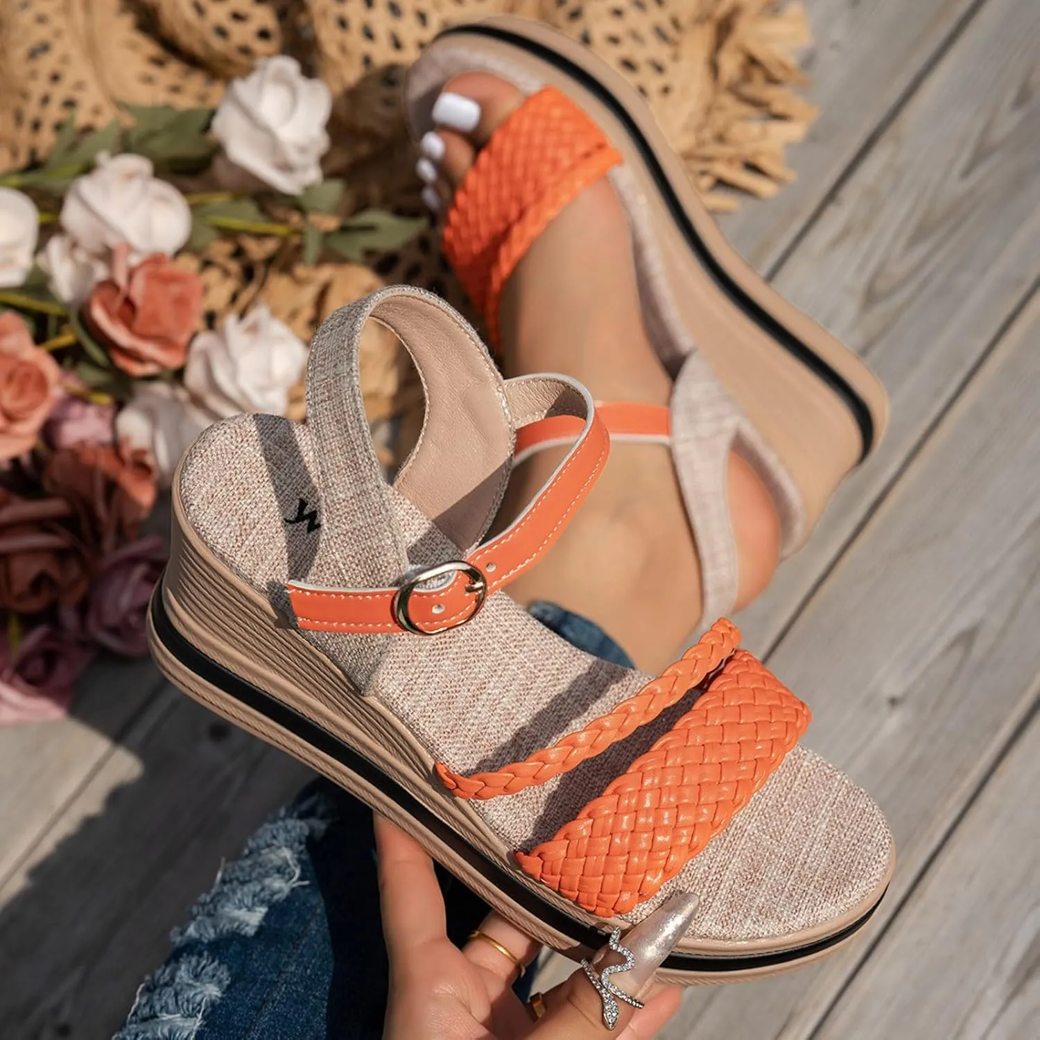 Casual Wedge Sandals One Word Strap Wedge Heel Sandals For Women Ultra Light Casual Comfortable And Versatile