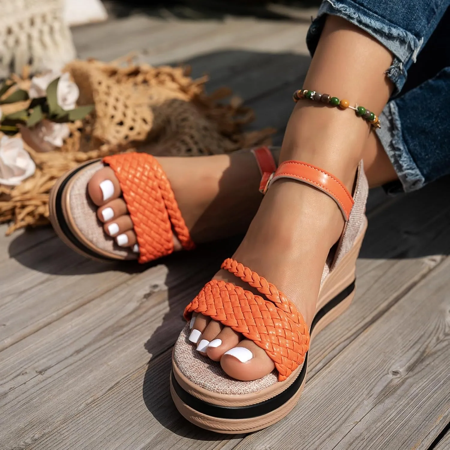 Casual Wedge Sandals One Word Strap Wedge Heel Sandals For Women Ultra Light Casual Comfortable And Versatile
