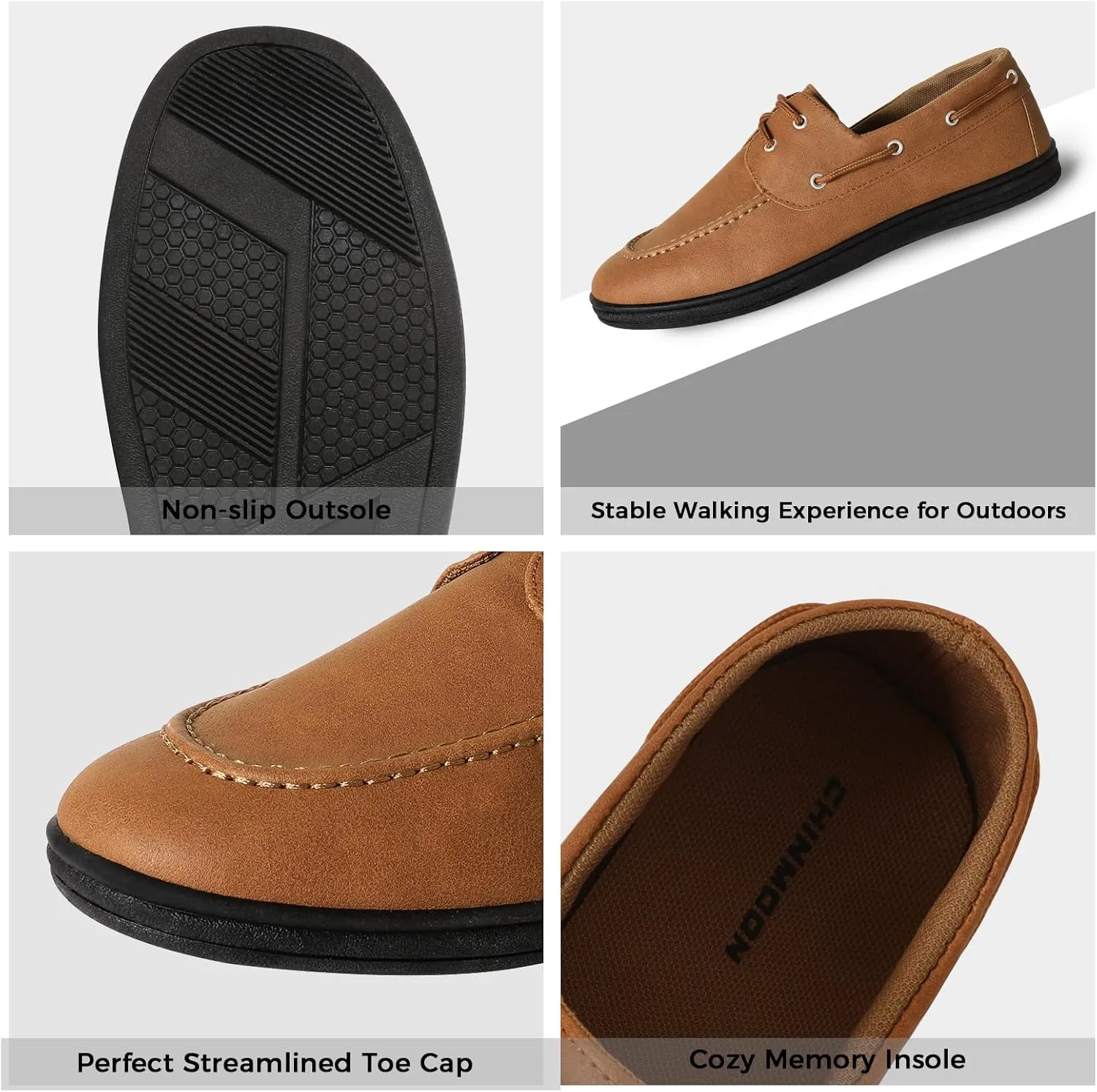 CHINMOON Men's Penny Loafers Slip-Ons Casual Boat Driving Walking Shoes Waterproof PU Footwear