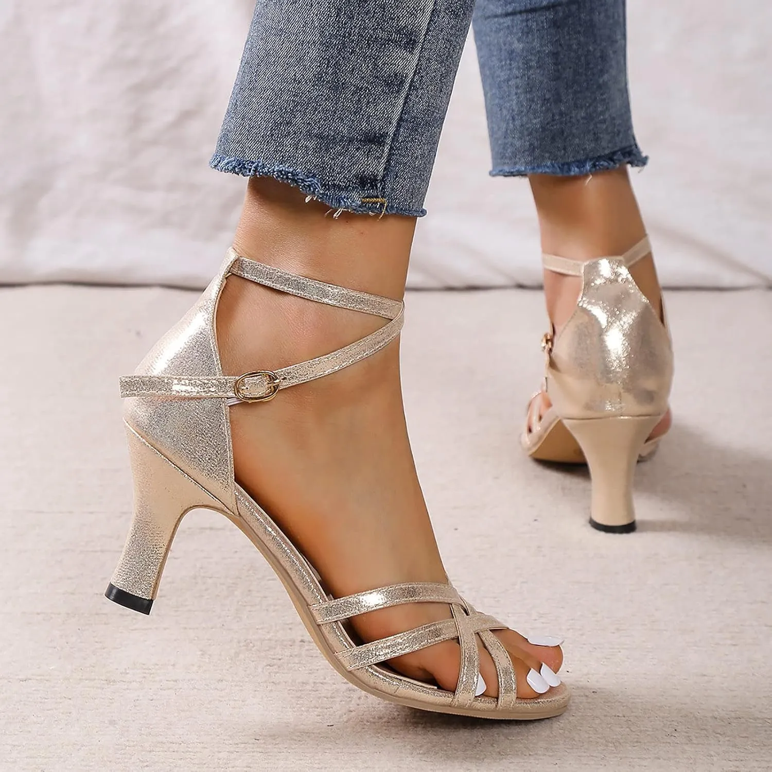 Chunky Heels Women's Open Toe Ankle Strap Heels Sandals Stiletto Heels Women's Lace Up Heeled Sandals