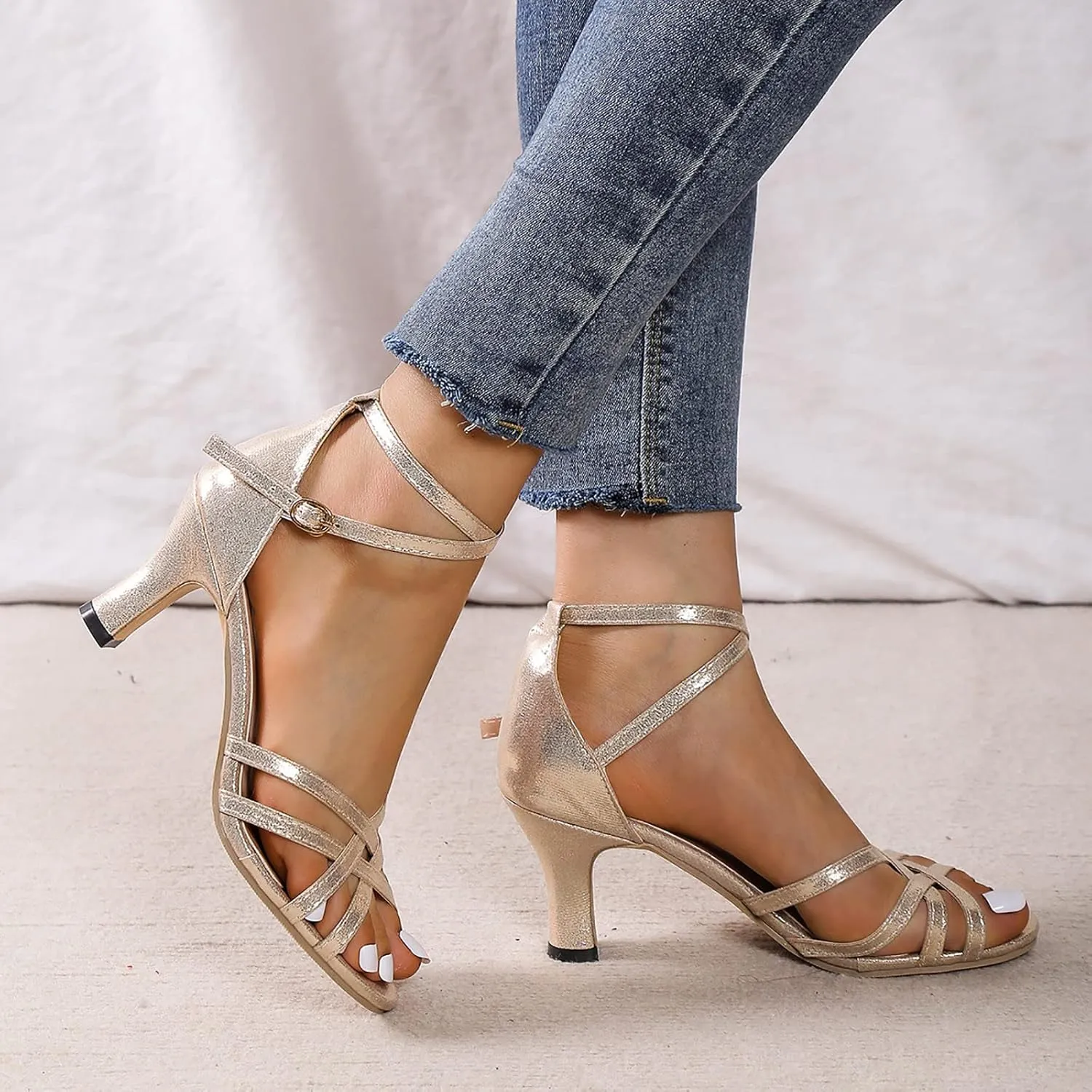 Chunky Heels Women's Open Toe Ankle Strap Heels Sandals Stiletto Heels Women's Lace Up Heeled Sandals