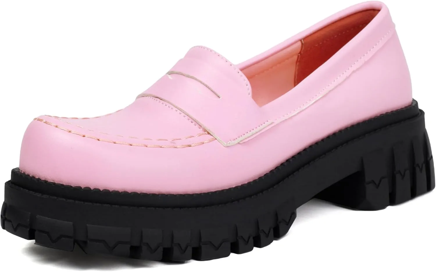 Chunky Platform Loafers for Women Comfort Slip On Lace Up Patent Round Toe Casual Dress Shoes