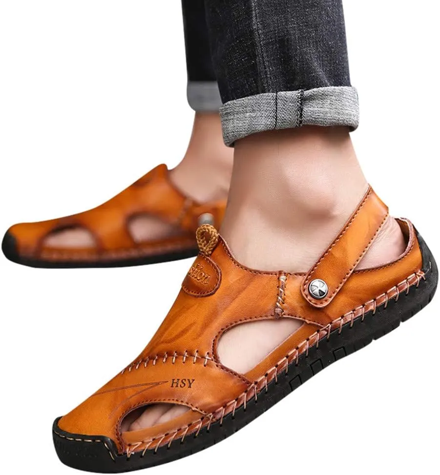 Comfort Leather Sandals Men Outdoor Summer Casual Thick Cushion Beach Water Fisherman Close Toe Sandal For Men