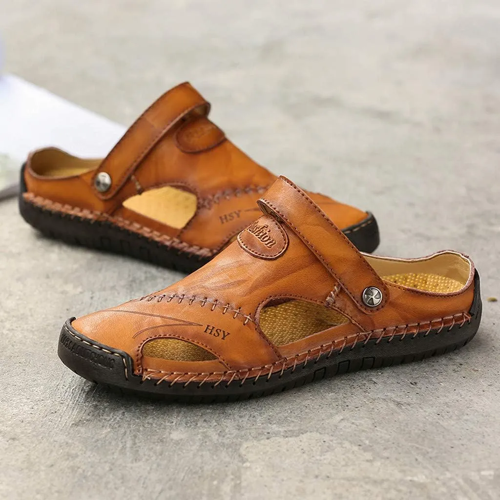 Comfort Leather Sandals Men Outdoor Summer Casual Thick Cushion Beach Water Fisherman Close Toe Sandal For Men