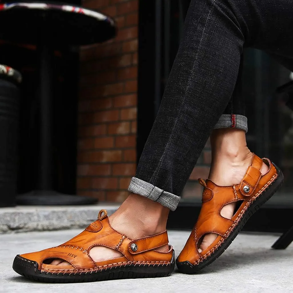Comfort Leather Sandals Men Outdoor Summer Casual Thick Cushion Beach Water Fisherman Close Toe Sandal For Men