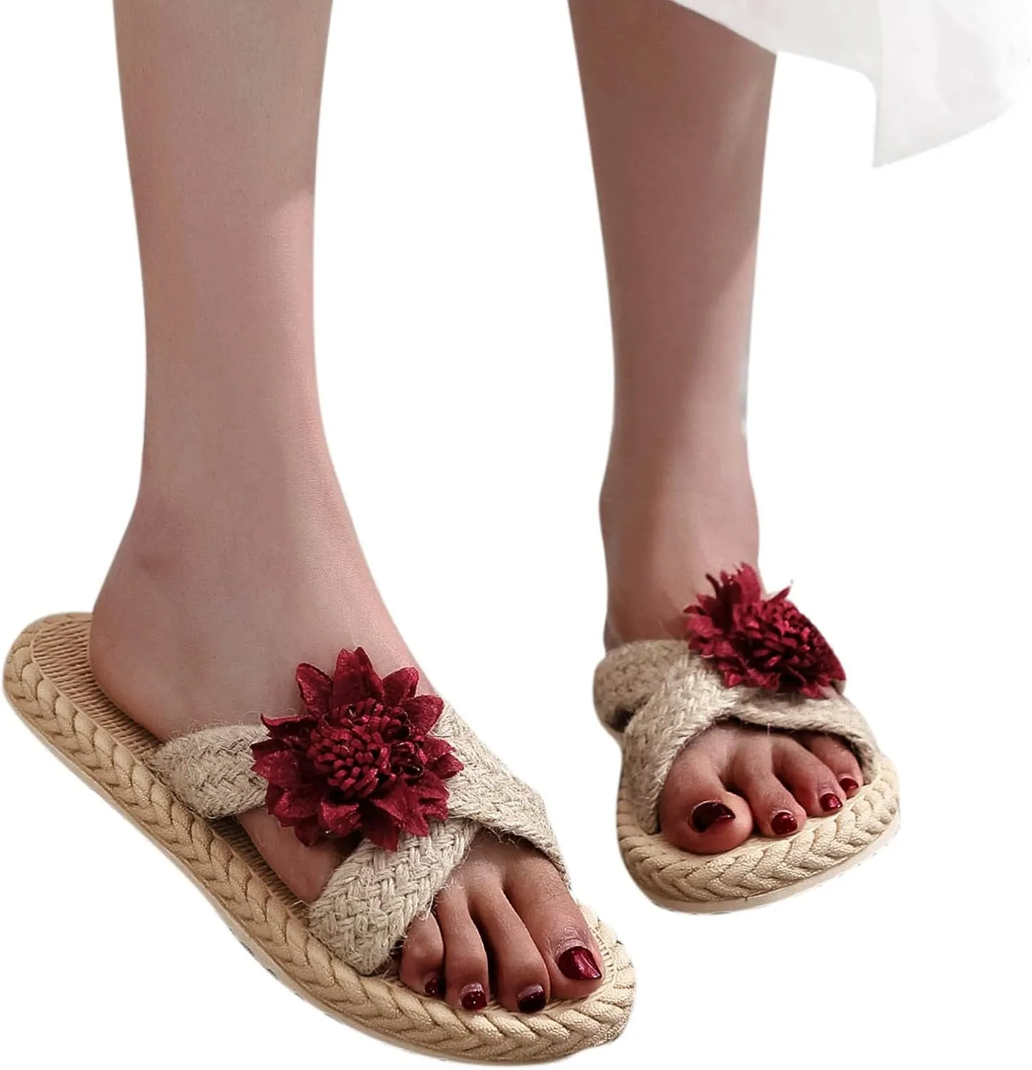 Comfortable Fashion Beach Cute Ladies Slides Beach Sandals Sunflower Imitation Spring Flat Summer Flops Straw And And